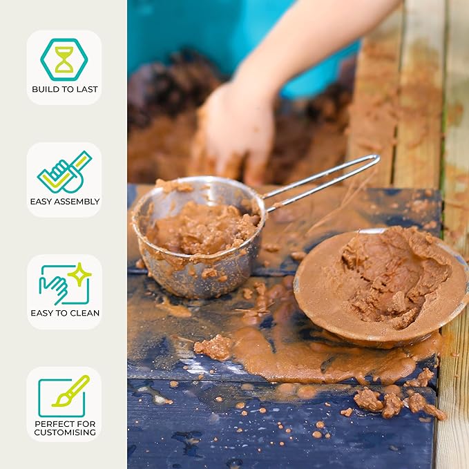 TP Toys, Kids Mud Kitchen | Backyard Kitchen Playset with Pretend Play Kitchen Accessories & Water Pan for Preschool Outdoor Play | for Ages 3-8 | Sustainable Sourcing from FSC Certified Timber.