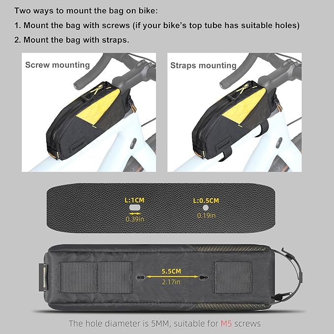 Rhinowalk Bike Frame Bag 1.2L, Waterproof Handlebar Bag with Phone Holder, Small Front Bag with Strap or Screw Mount, Fits Most Bikes – White