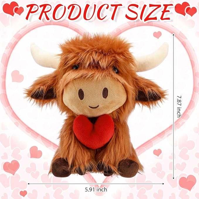 1 Pcs Fall Highland Cows Stuffed Love Animal Brown Cute Heart Stuff Fluffy Cattle Dolls Farm Plush Toy Gifts Thanksgiving Decoration for Adults Men and Women