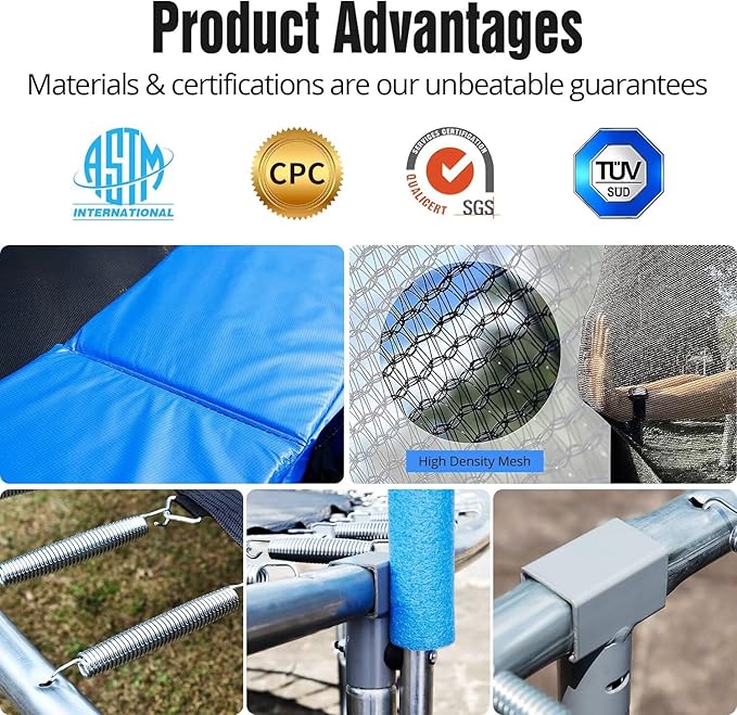 10 FT Trampoline for Kids, Outdoor Trampoline with Safe Enclosure Net and Waterproof Jump Mat Ladder for Park Kindergarten Indoor