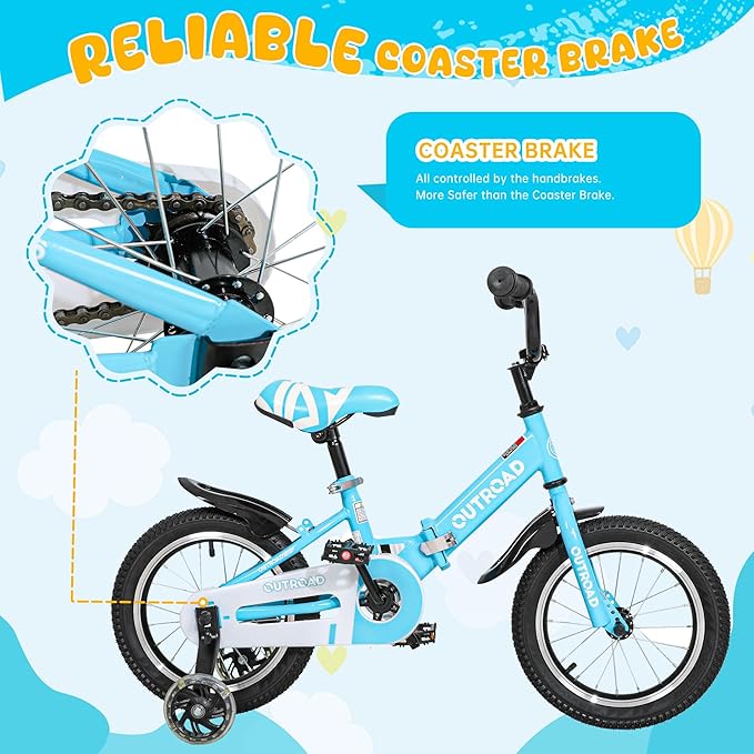 14/16/18 Inch Folding Kids Bike with Training Wheels, Gifts for Girl&Boy Age 3-10 Years, Toddler Bike with Dual Brakes for Beginners, Multi-Color