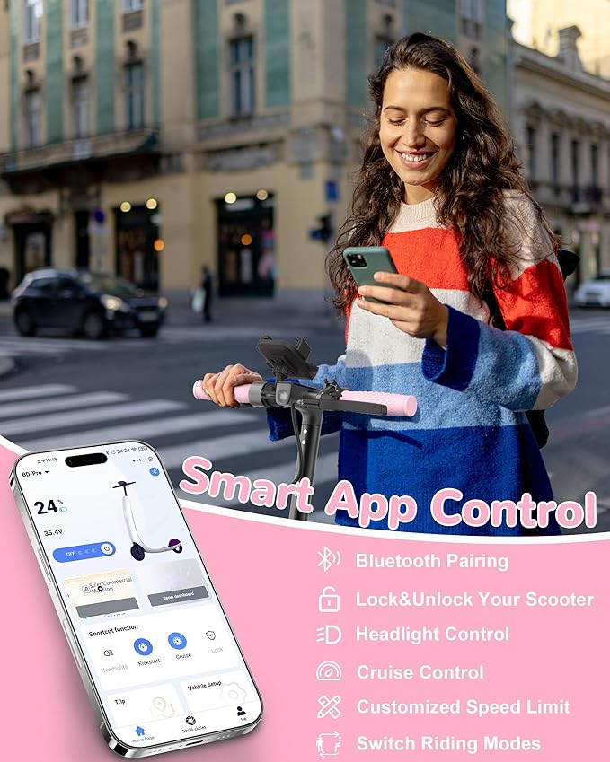 Electric Scooter Adults, Powerful 350W E-Scooter, Max 19 Mph & 15-19 Miles Range Scooters, Folding Scooters with 8.5" Solid Tires, Commuting Scooter Kick Scooter with APP Control (Seats Optional)