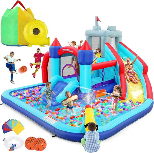 ROOJER Inflatable Dual Water Slide Bounce House for Kids Backyard 10-in-1 Blow Up Water Park with Blower, Splash Pool, Climbing Wall & Multi-Sport Games | Summer Indoor Outdoor Play & Party Gifts
