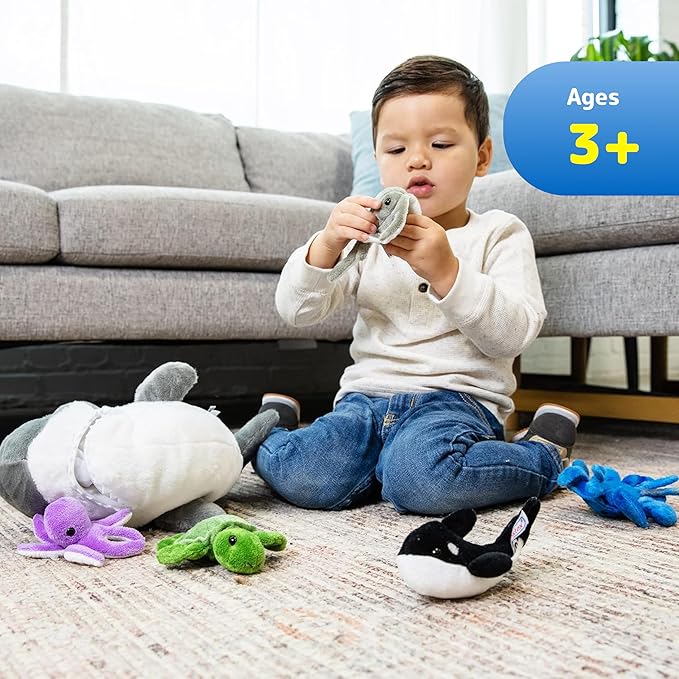 PREXTEX Plush Toy Shark Stuffed Animal with 5 Sea Animals - Shark Plush Toy with Turtle, Whale, Octopus, Stingray, Crab - Giant Stuffed Animals for Kids Aged 3 and Up - Fun Gift for Sea Animal Lovers