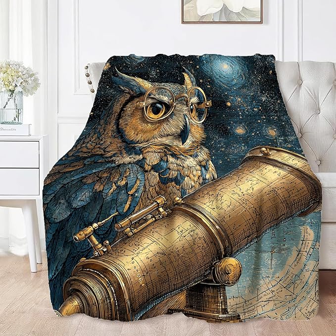 Owl Throw Blanket Ultra Soft Owl Starry Sky Flannel Blanket Lightweight Cozy Print Blankets Gift for Women and Men Couch Sofa Bed 60" x 50"