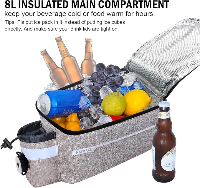 RAYMACE Bike Rear Rack Bag with Tail Light, Bike Truck Cooler Bag for Warm or Cold Items