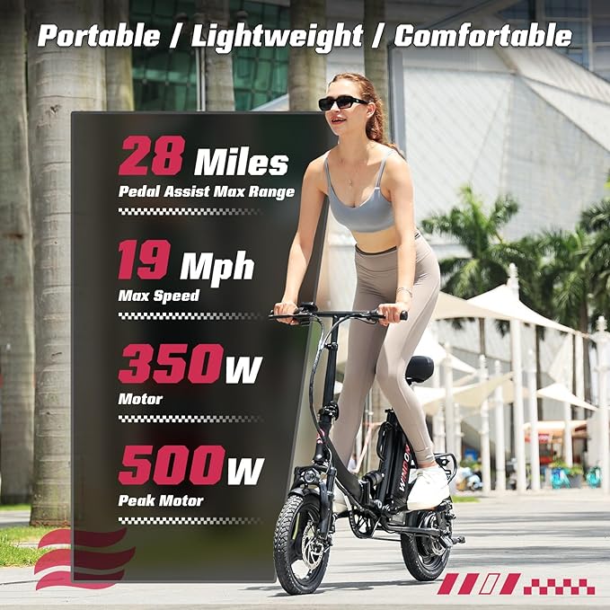 S14/S16 Electric Bike for Adults, Max 19/22 MPH Speed & 28/50 Miles Range (PAS), 500W/750W Peak Motor, Foldable, Lightweight, Shock Absorbers, UL 2849 Certified Ebike