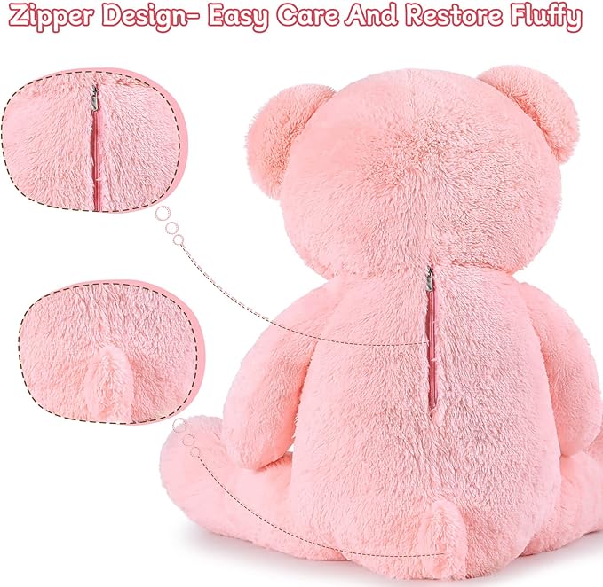 MorisMos 47inch Giant Teddy Bear Stuffed Animal 4ft, Big Teddy Bear Plush for Baby Shower, Cuddly Large Stuffed Bear Gifts for Kids, Girls, Girlfriend, Women on Valentine, Christmas, Birthday（Pink）