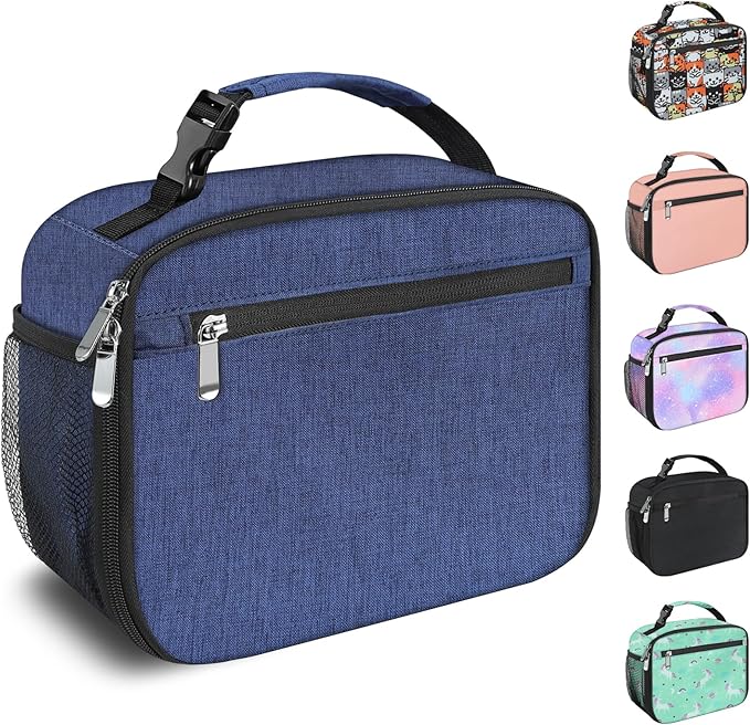 Kids Lunch Box for Boys Girls Lunch Bag Insulated Durable Lunchbox Children Lunch Tote Bag for School Dark Blue