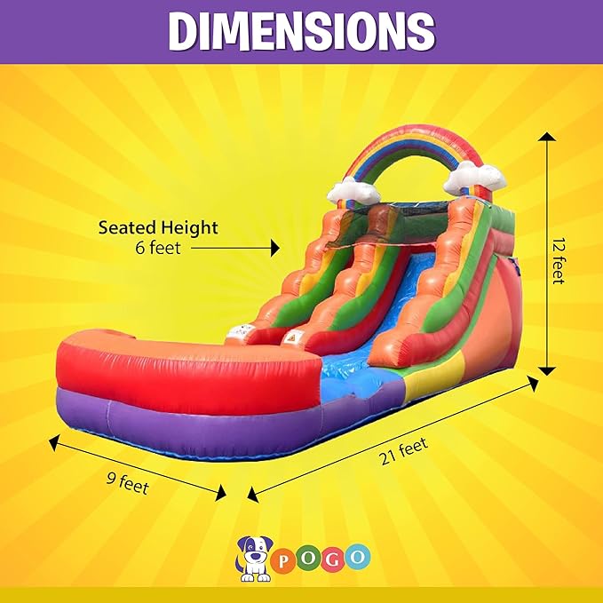 Inflatable Water Slides for Kids - Backyard Inflatable Water Slides with Splash Pool - Rainbow Cloud Slide Complete with Blower, and Stakes - 21' x 9' - 12' Tall Slide