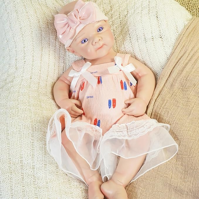19.69 in Full Silicone Reborn Baby Dolls, 1:1 Lifelike Newborn Dolls Non Vinyl Realistic Reborn Toddler Dolls Boy Washable Sleeping Doll