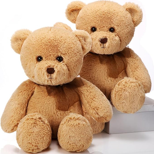 HyDren 2 Pack Plush Bear Stuffed Animals 18 Inch Cuddly Stuffed Bear Plushies with Bow for Birthday Gifts Baby Shower Party Favor Decors Operation Christmas Bulk(Light Brown)