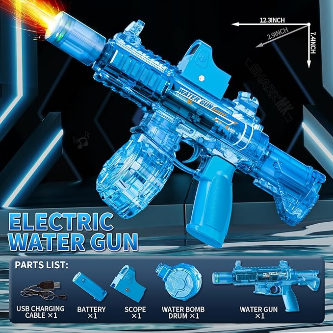 Electric Water Guns for Kids Adults, Transparent Automatic Squirt Guns, Summer Outdoor Beach Swimming Pool Party Toys (Blue)