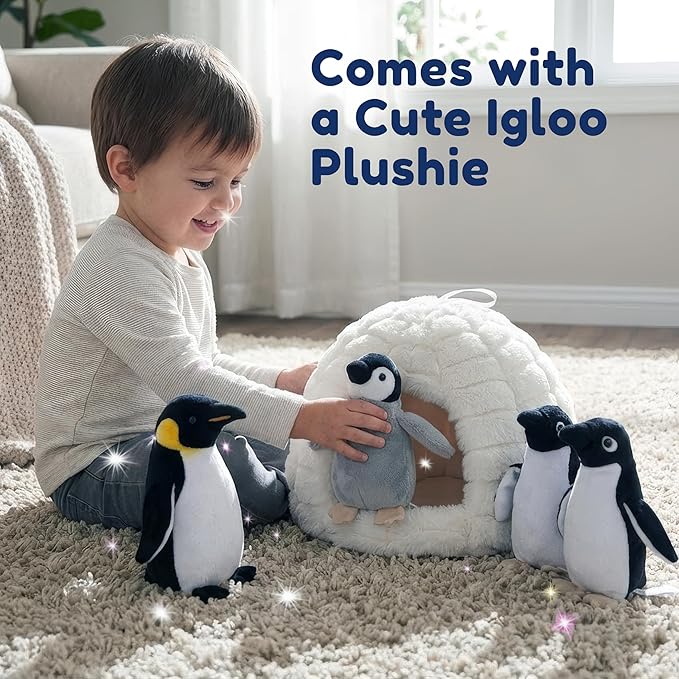 Penguin Stuffed Animal Set - 4 Soft and Cuddly Plush Penguins with Igloo - Perfect Penguin Plush Toy for Kids to Play, Cuddle, and Uplift Social Skills - Soft, Huggable, and Safe