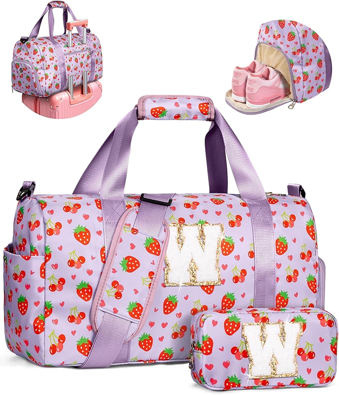 Tween Girls Gifts Trendy Stuff, Girl Gym Bag with Shoe Compartment, Preppy Thing for Kids, Personalized Weekender Overnight Bags with Makeup Pouch, Girly Gifts for Girl