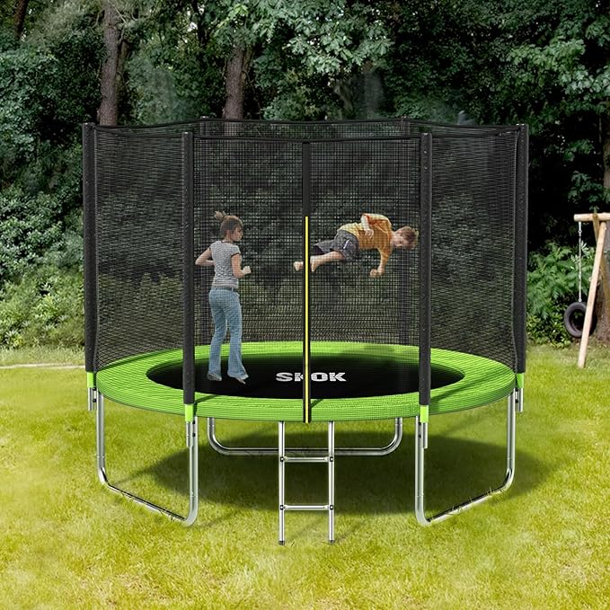 SKOK Trampoline 8FT 10FT 12FT 14FT 15FT Trampolines with Enclosure Net, 400LBS Outdoor Trampolines for Kids with Basketball Hoop-ASTM Approved Trampoline for Children and Adults with Ladder