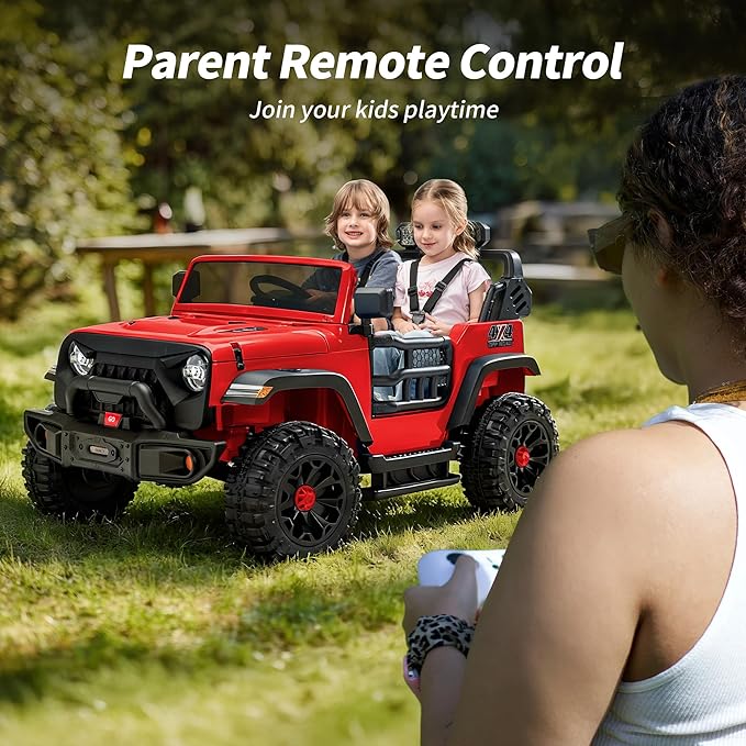 2 Seater Ride on Car Toy, 24V 4WD Electric Car for Kids 4-8 with Remote Control, 4x200W Motors, Capacity 150 lb - Red