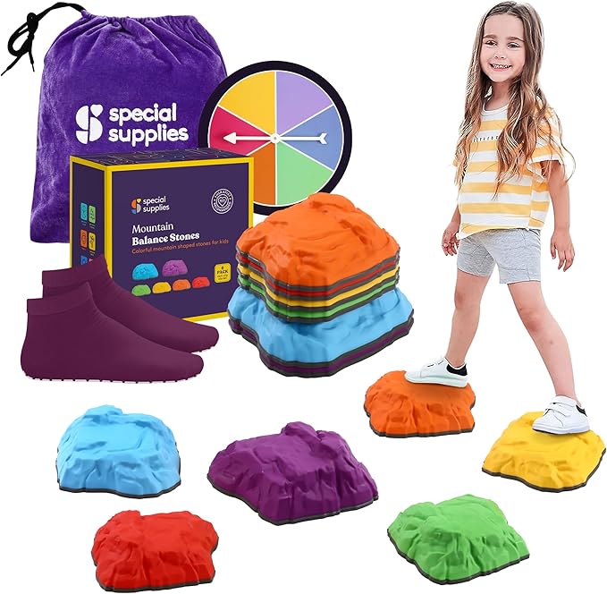 Special Supplies Mountain Shaped Stepping Stones for Kids Indoor and Outdoor Balance Blocks Promote Coordination, Balance, Strength Child Safe Rubber, Non-Slip Edging (Multi-Color, 6)