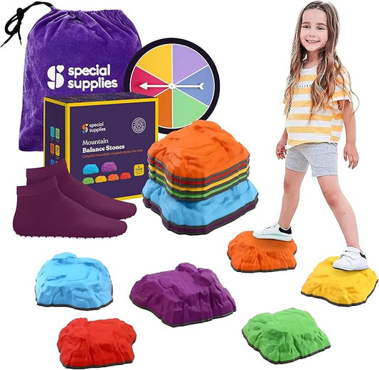 Special Supplies Mountain Shaped Stepping Stones for Kids Indoor and Outdoor Balance Blocks Promote Coordination, Balance, Strength Child Safe Rubber, Non-Slip Edging (Multi-Color, 6)