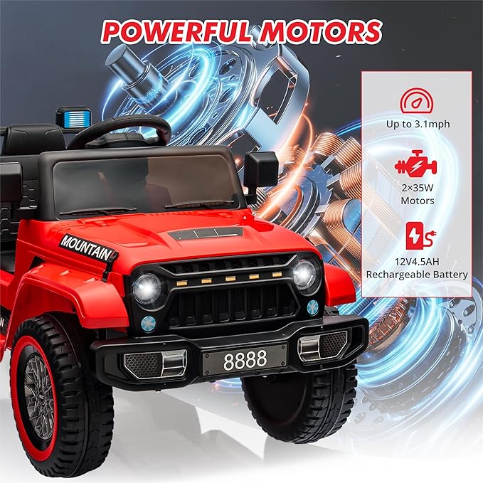 12V Kids Ride-on Truck with Parent Remote Control,All-Terrain Electric Car with Twin 35w Motors, 3 Speeds & Spring Suspension,LED Lights for Fun Night Drives,Ideal Gift for Boys & Girls