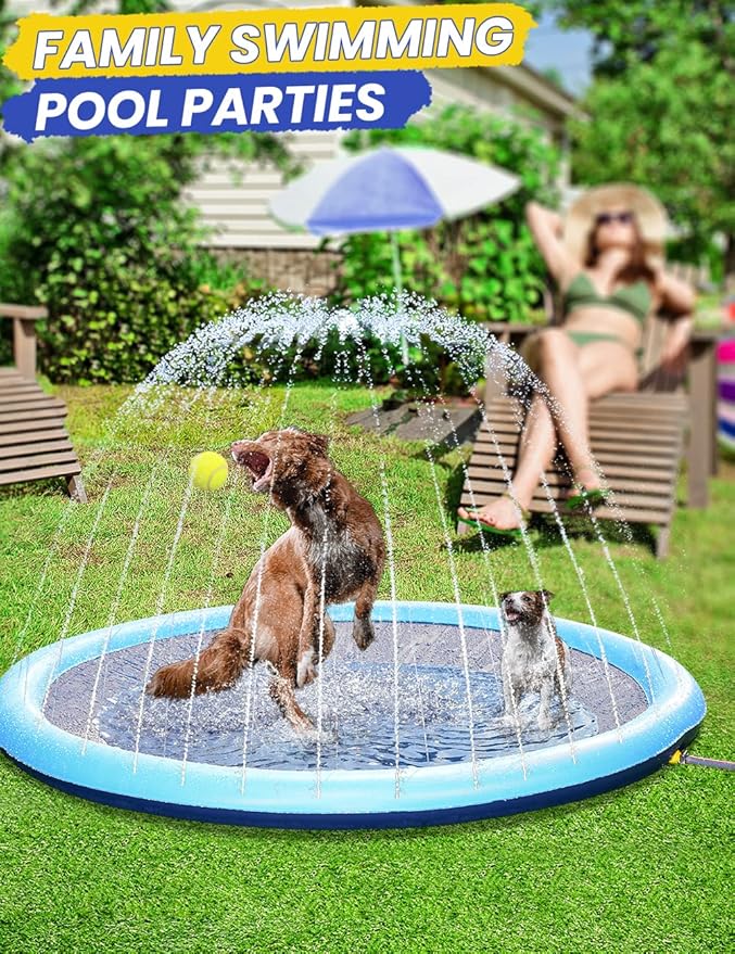 107 Inch Extra Large Dog Splash Pad, XXXL Non-Slip Splash Pads for Pet Dogs Kiddie Baby, Easy to Use/Clean