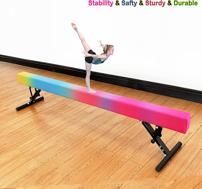 Adjustable Balance Beam 8 ft Gymnastic Beam Adjustable Height for Kids and Teenage of All Gymnastic Levels, Gymnastic Training Beam Gymnastic Equipment for Athlete Home and Gym Club Use