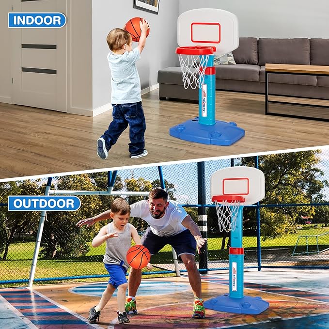 LACCHOUFEE Basketball Hoop Indoor Outdoor Toys for Toddlers 1-3, Kids Basketball Hoop with 3 Balls, Adjustable Mini Basketball Goal, Birthday Sports Toys Gift for Baby Boys Girls Age 1 and Up - Blue