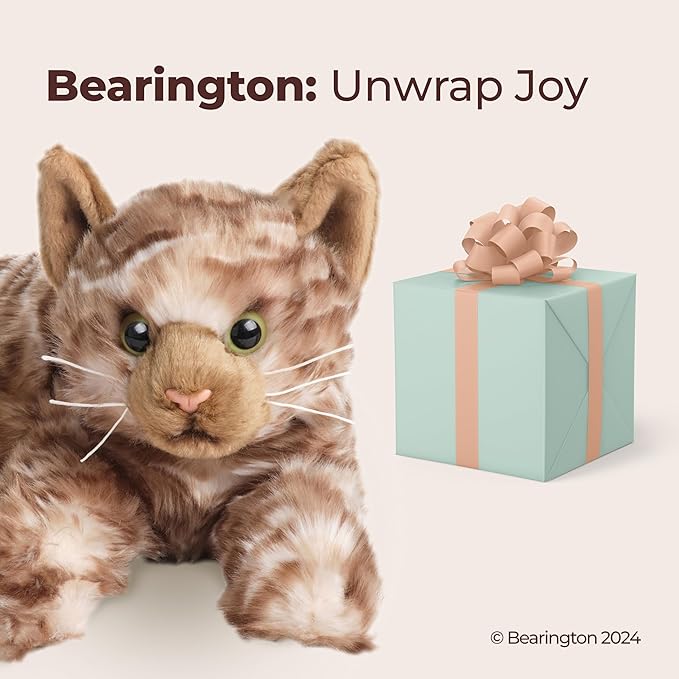 Bearington Collection Louie Cat 15-Inch Tabby Plush Toy - Realistic Cat Stuffed Animal & Plushies for Kids