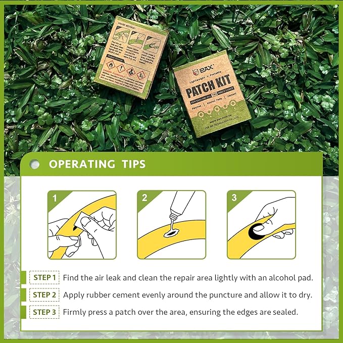 PAX 19Pcs Punctured Bike TPU Repair Tire Patch Kit, Contains 12Pcs 25mmØ Glueless Patches, 6Pcs Alcohol Prep Pads, 1Pc 5ml Rubber Cement, Punctured Tube Repair Kit for Bicycle, Inflatable Rubber