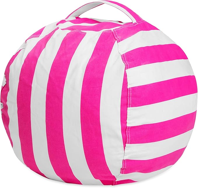 Posh Stuffable Kids Stuffed Animal Storage Bean Bag Chair Cover - Childrens Toy Organizer, Medium 27" - Canvas Stripes Pink and White