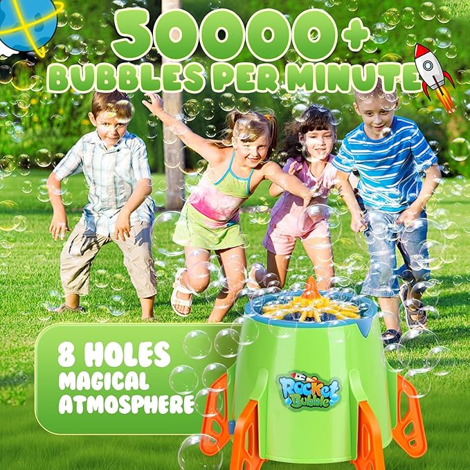 Bubble Machine Rocket with Bubble Solution, Boy Toys Age -3, Automatic Bubble Blower, Bubble Maker for Toddlers Kids Outdoor Indoor, Gifts for 3 4 5 6 7 8 Year Old Boys Girls