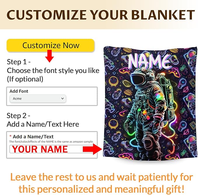 Kids Blanket for Boys Son Grandson Personalized Astronaut Blanket for Gift, Custom Cool Warm Cozy Throw for Living Room Bed Sofa Camping