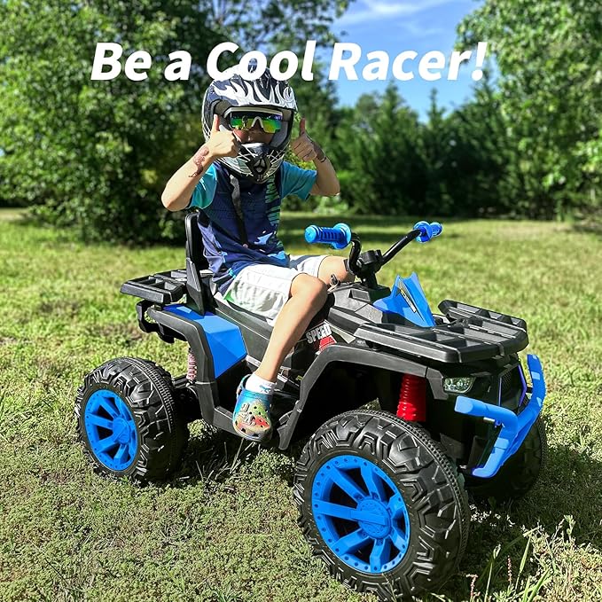 12V Kids 4 Wheeler ATV, 2-Seater Electric ATV Four Wheeler for Big Kids with Bluetooth, 14.4" Big Wheels - Blue