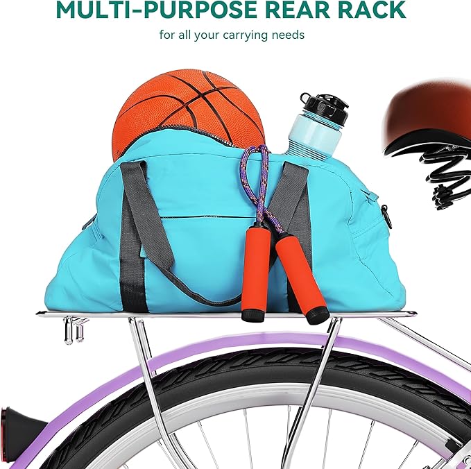 YITAHOME Beach Cruiser Bike for Women, 24 & 26 inch Commute Bike for Adults, 1 & 7 Speed Womens Bicycle with Basket Adjustable Seat, Multiple Color