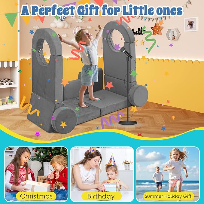 13Pcs Modular Kids Play Couch Toddler Couch Kids Sofa Playroom Furniture Convertible Foam and Floor Cushion Highly Elastic Foam for Boys and Girls (Light Gray)