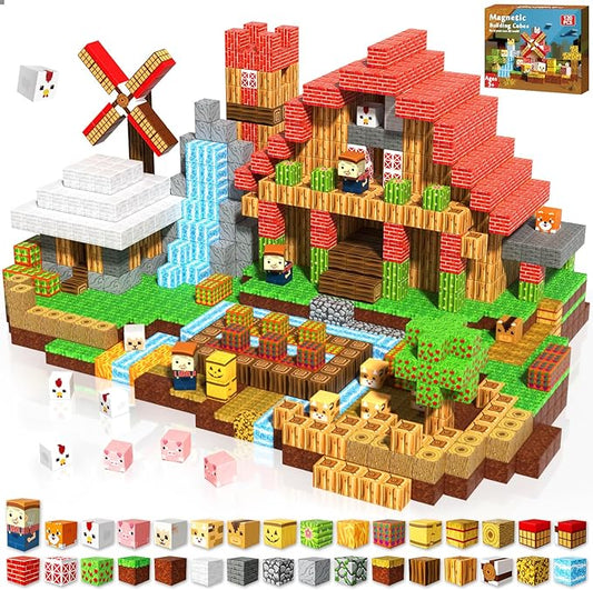 120 PCS Magnetic Blocks - Magnetic Building Blocks, Magnetic Farm Animal Homes Stacking Magnets for Kids, STEM Montessori Sensory Toys for Kids 3+ Boys and Girls Christmas Birthday Gifts