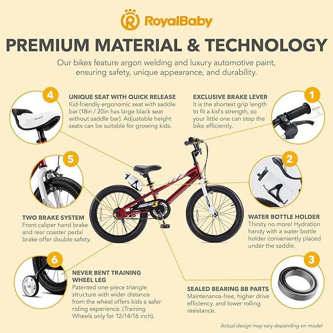 RoyalBaby Kids Bike EZ Balance to Pedal Dual Handbrake Toddlers Boys Girls Bicycle 12-20 Inch for Age 3-10 Years