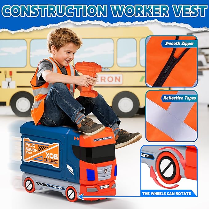 Kids Tool Bench Set with Electric Drill & Work Clothes, 68 PCS Realistic Toddler Tool Set for Ages 3-5, STEM Workbench Toy for Boys Girls, Pretend Play Construction Kit, Birthday Gift