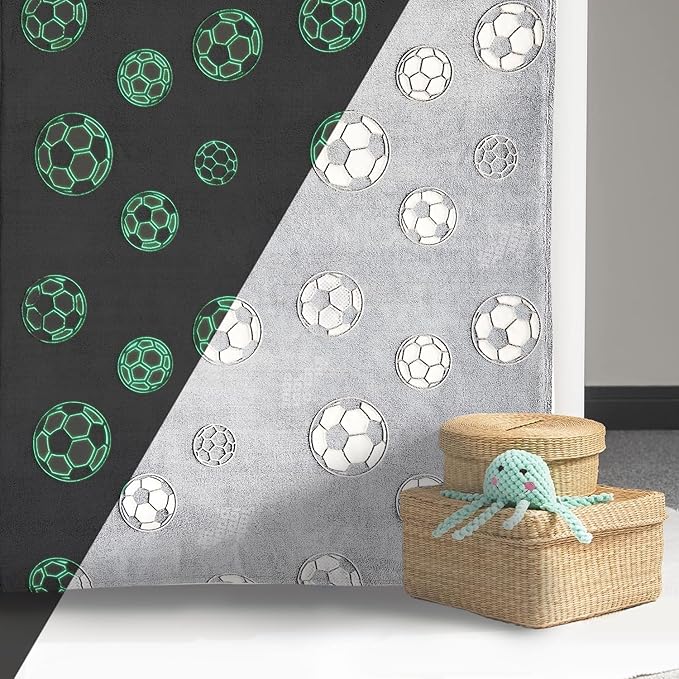 Wajade Soccer Gifts Toys for Boys Girls - Glow in The Dark Soccer Blanket Birthday Christmas Decor for Kids Age 3 4 5 6 7 8 9 10 11 12 Years Old Teens Child Toddler Throw Light Grey 50"x60"