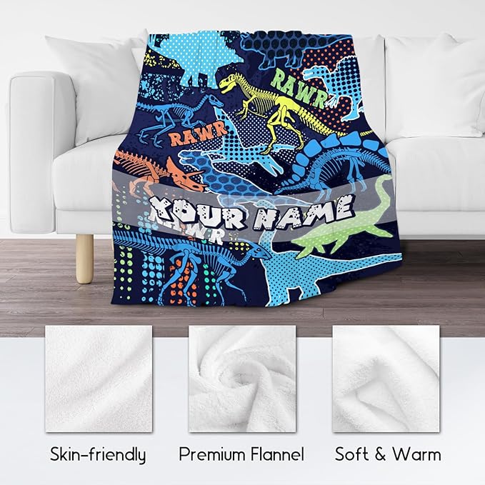 Personalized Dinosaur Blanket for Boys Girls, Dinosaur Gifts for Boys, 30"x40" Toddler Blankets for Children, Custom Kids Throw for Couch Sofa Chair, Soft Fuzzy Cozy Girls Gifts Room Decor