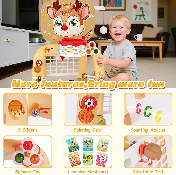 Toddler Basketball Hoop & Soccer Goal Baseball Play Activity Center,Toys for 1 2 3 Year Old Boys Girls,Montessori Sports Toys with Sound Music Christmas Birthday Gifts for Baby Kids 12 Months+