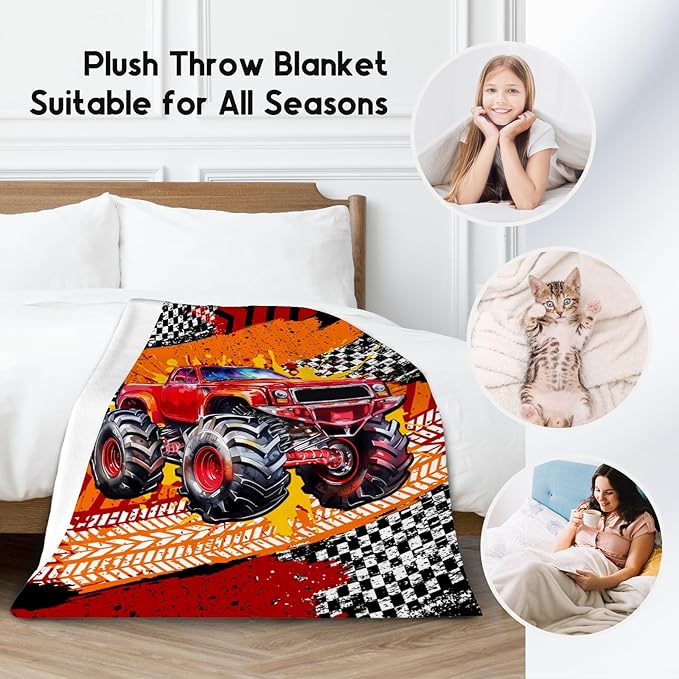 Toddler Blankets for Boys, Truck Gifts for Adults Teens, 60"x80" Plush Cozy Car Throw Decor for Bedroom
