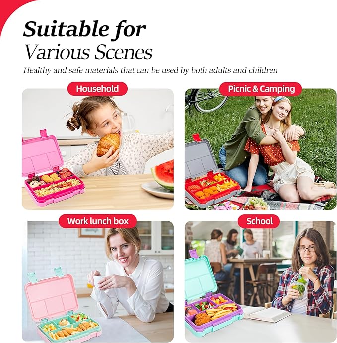 QCQHDU Bento lunch Box for Kids-4 Compartment,1180ml Lunch Containers for Adults,Microwave & Dishwasher & Freezer Safe,School,Work,Picnics with Sauce Vontainers,BPA-Free(Castle)