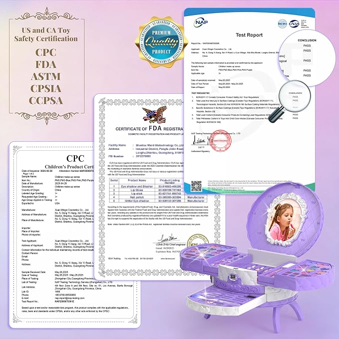 PERRYHOME Kids Makeup Sets for Girls 5-8, 57 Pcs Washable Real Cosmetic Set, Non-Toxic Toddler Makeup Toys, Girls Makeup Kit, Princess Toys & Birthday Gifts for 3 4 5 6 7 8+ Years Old (Purple)