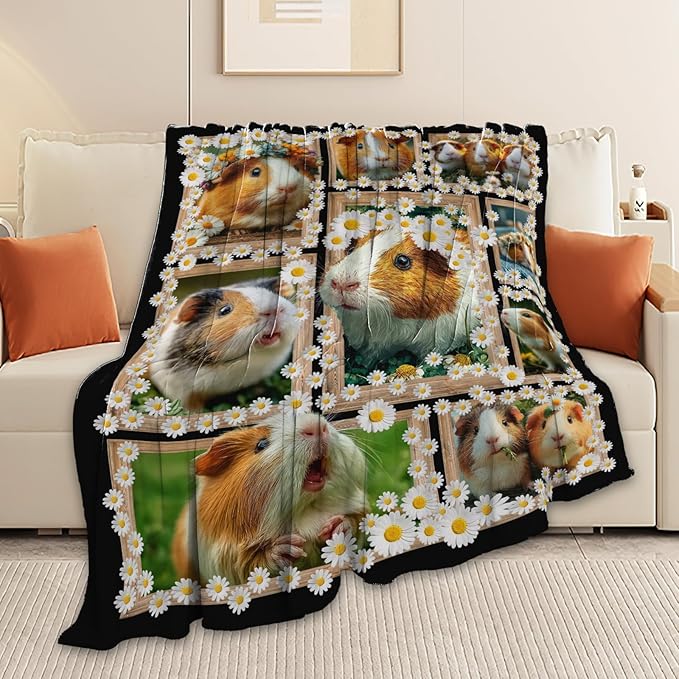 Guinea Pig Throw Blanket Guinea Pig Stuff Gifts for Kids Girls Boys Adults Women Men Soft Cozy Warm Plush Fluffy Fuzzy Fleece Blanket Decor 50''X60''