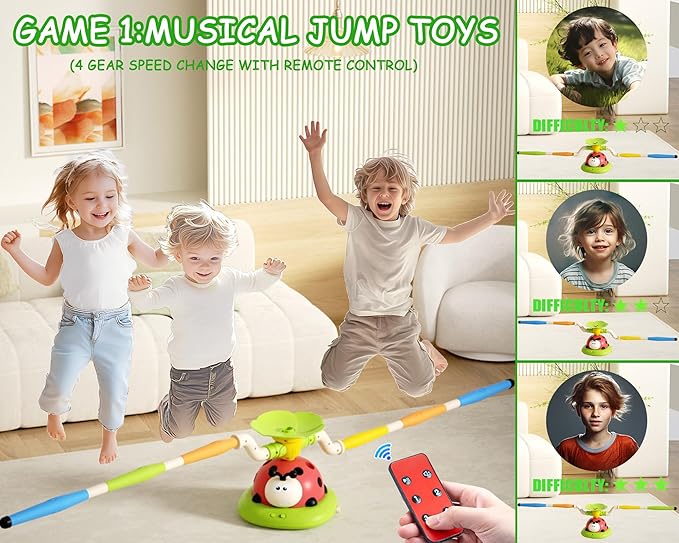 Powza 5 in 1 Musical Jump Toys, Toss Ring Game Stomping Launch Rocket Launcher for Kids, Obstacle Avoidance & Jump Squating Toy Games Remote Control Outdoor & Indoor Toys for Ages 4-8 8-13