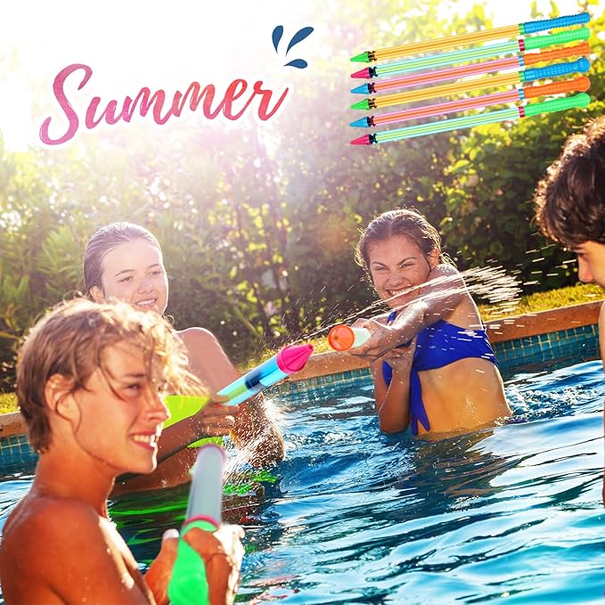 Wettarn 48 Pcs Crayon Water Guns Bulk 25" Long Range Water Tube Squirters Big Water Shooters Water Suction Gun Beach and Pool Toys for Summer Pool Party Water Game Boys Girls Adults