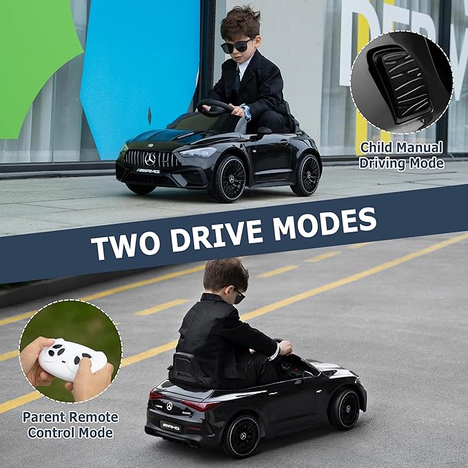 TOBBI Kids Electric Ride On Toy Car, Toddlers Battey-Powered Vehicle with Parental Remote Control/Soft Start/3 Speeds/Horn & LED for Children Ages 3-6 Years-Black