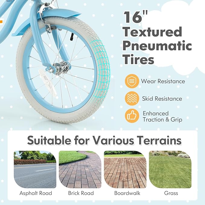 COSTWAY Kids Bike, 14 16 18 Inch Toddler Bike with Training Wheels, Basket, Adjustable Seat & Handlebar, Hand & Coaster Brakes, Bell, for Girl Boy Aged 3-8 Years Old