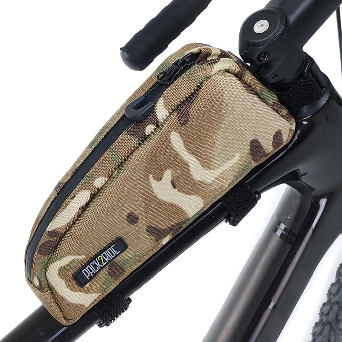 Toprock Frame Bag - Water Resistant, Durable Cordura Fabric & Bicycle Daily Essentials Holder - TopTube, Frame Storage, Bikepacking for Road, Gravel Cycling - Multicam Camo (1 L)